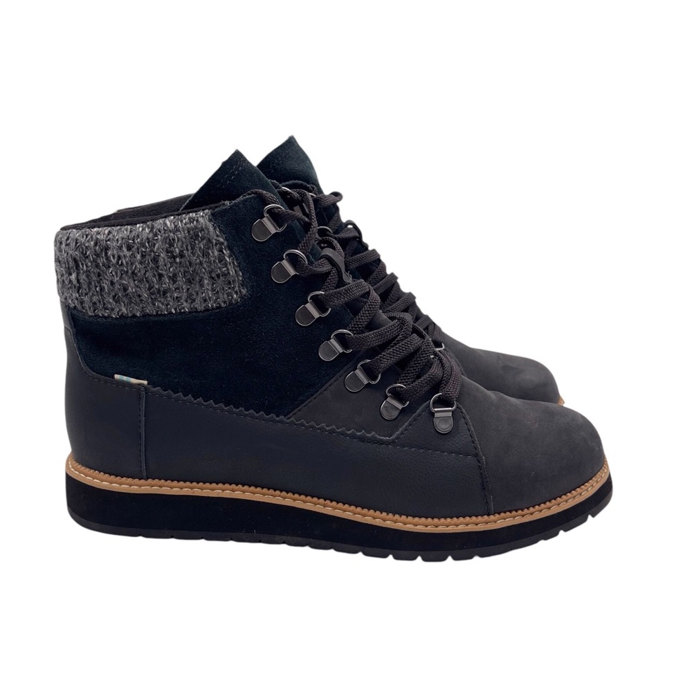 Toms Gray Black Ankle Boots with Knit Collar